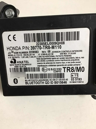 Módulo Do Bluetooth Honda Civic 12/15 39770tr8m110  10246*