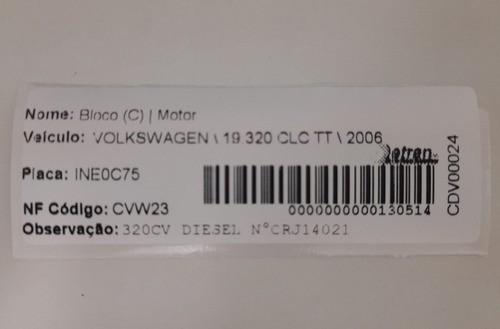 Bloco Motor Volkswagen 19.320 Clc Tt 320cv 2006 - Crj14021