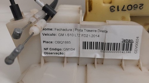 Fechadura Traseira Direita Gm S10 2012/2015