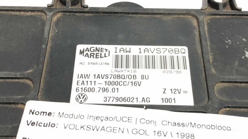 Módulo De Injeção Vw Gol / Parati 1.0 16v Ea111 Iaw1avs70bq