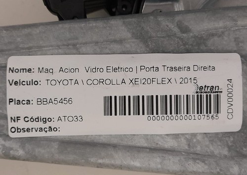 Máquina De Vidro Toyota Corolla 2015 - 8570202020