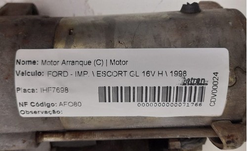 Motor De Arranque Ford Escort Gl 16v H 1998 - 96bb11000aa