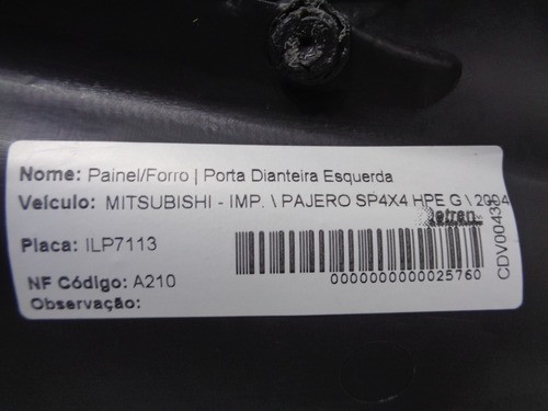 Forro De Porta Dianteiro Esquerdo Pajro Tr4 2004