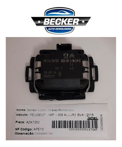 Sensor Chuva Peugeot 308 Allure 2015 - 9674436980