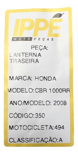 Lanterna Traseira  Honda Cbr 1000 Rr (494)