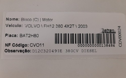 Bloco Motor Fh12 380cv 4x2t 2003 - D12c320499e