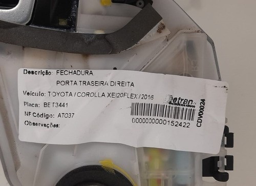 Fechadura Elétrica T.e. Toyota Corolla 2016