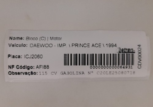 Bloco Motor Prince Ace 1994 115cv Gasol C20le25080718