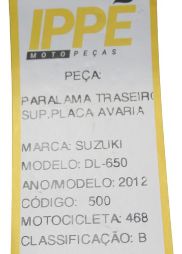 Paralama Traseiro Sp.placa Avaria Suzuki V-strom 650 (468)