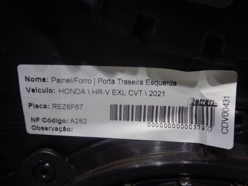 Forro De Porta Traseira Esquerda Honda Hrv 2021