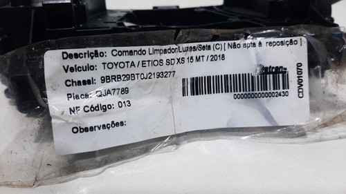 Chave Seta Limpador Parabrisa Toyota Etios 2017 2018 2019