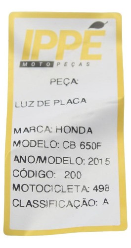 Luz De Placa Honda Cb 650f (498) 2015