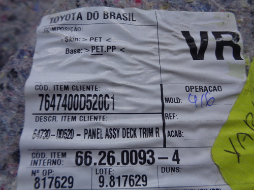 Acabamento Lateral Porta Malas  Esquerdo Yaris 2019