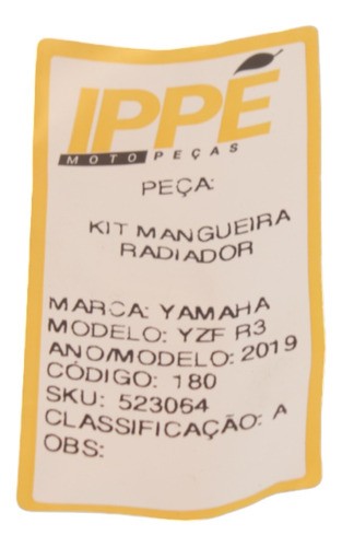 Kit Mangueira Radiador Yamaha  Yzf R3 2019 Yamaha Yzfr3