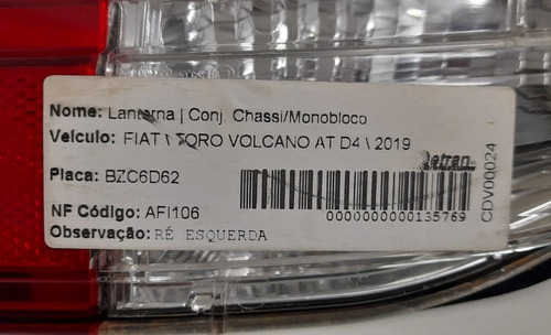 Lanterna Traseira Ré Esquerda Fiat Toro Volcano 19 27470102