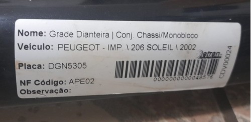 Moldura Grade Radiador Peugeot 206 99/2011 - 9628691277