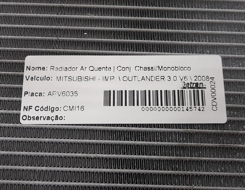 Radiador Ar Quente Mitsubishi Outlander 3.0 V6 2008