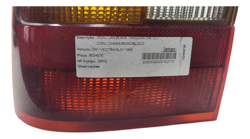 Lanterna Traseira Direita Gm Vectra 2.0 97/05 (al) C/detalhe
