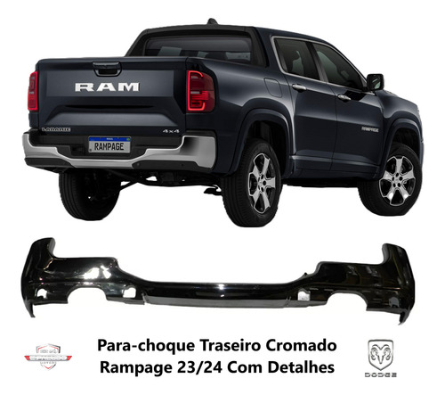 Para-choque Traseiro Cromado Rampage 23/24 Com Detalhes
