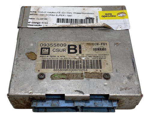 Módulo De Injeção Gm Corsa 1.6 8v Mpfi Gasolina 09355809 Bi