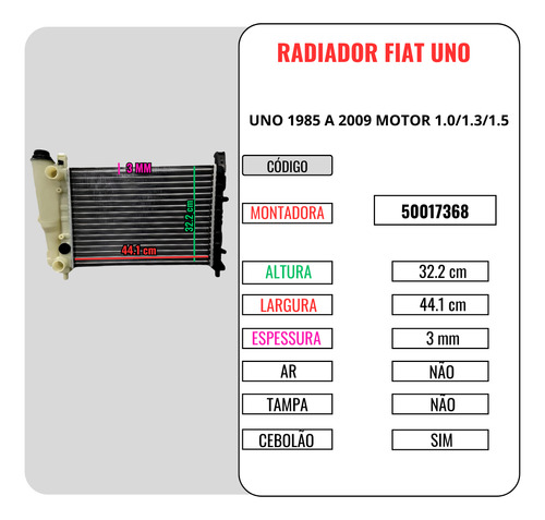 Radiador Uno 85 86 87 88 89 90 91 92 93 94 95 96 97 Sem Ar