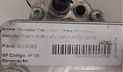 Radiador Óleo Fiat Toro Volcano 2019