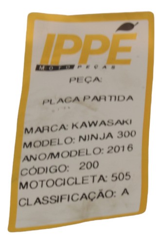 Placa Partida  Kawasaki Ninja 300 2016 (505)