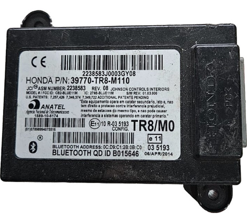 Módulo Central Bluetooth Honda Civic 2012/16 39770tr8m110