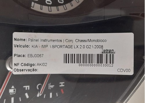 Painel De Instrumentos Kia Sportage Lx 2.0 G2 2008