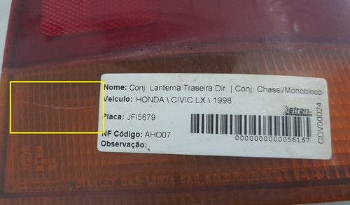 Lanterna Traseira Direita Honda Civic Lx 1998 - C/ Detalhe