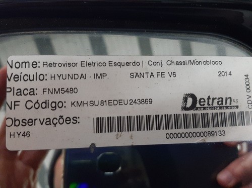 Retrovisor Esquerdo Santa Fé V6 2014