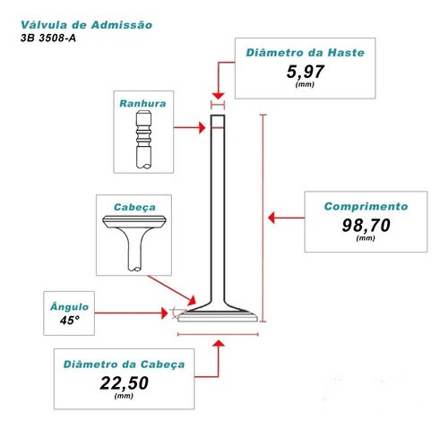 Válvula De Admissão Gol 1.0 16v At 1998 Até 2001 