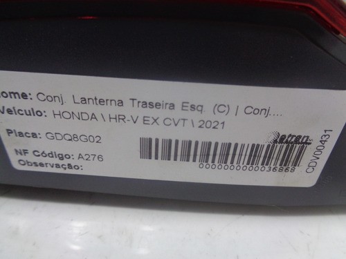 Lanterna Tampa Traseira Esquerda Hrv 2021