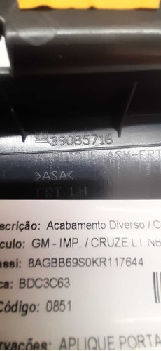  Aplique Porta Duant Esquerda Gm Cruze 2019 39085716