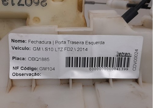 Fechadura Traseira Esquerda Gm S10 2012/2015