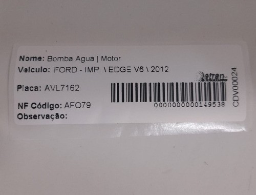 Bomba De Água Ford Edge V6 2012 - Dg1e8508aa