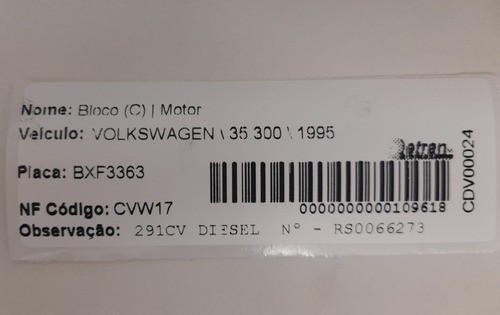 Bloco Motor 35.300 291cv 1995 - Rs0066273