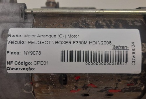 Motor De Arranque Peugeot Boxer F330m Hdi 2008 - 0001223013