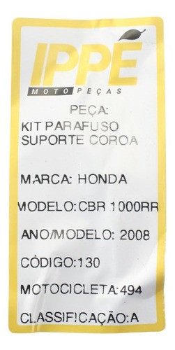 Parafuso Suporte Coroa Kit  Honda Cbr 1000 Rr (494)