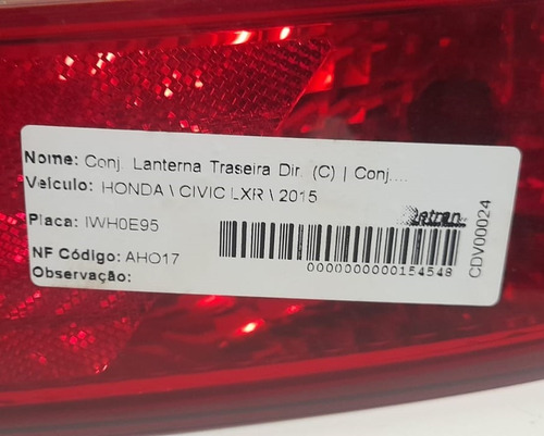 Lanterna Traseira Direita Honda Civic Lxr 2015