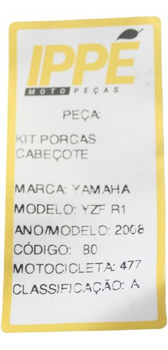 Kit Porcas Cabeçote Yamaha Yzf R1 (477) 2008