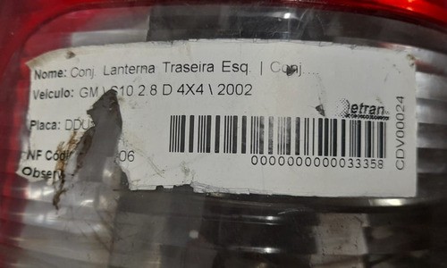 Lanterna Traseira Esquerda Gm S10 2002 - 93285633