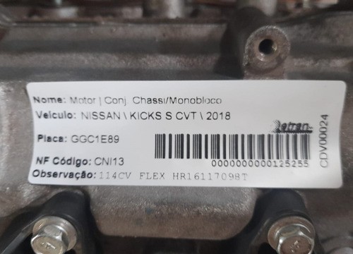 Motor Nissan Kicks Cvt 2018 - Parcial