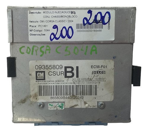 Módulo De Injeção Gm Corsa 1.6 8v Gasolina 09355809 Bi Csur