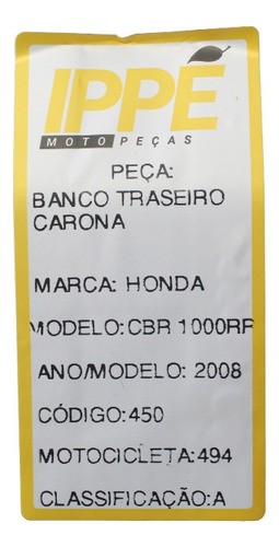 Banco Traseiro Carona  Honda Cbr 1000 Rr (494)