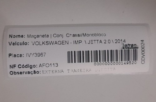 Maçaneta Externa Traseira Direita Vw Jetta 2014