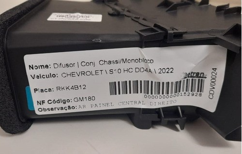 Difusor De Ar Central Dir Gm S10 High Country 2022 52073169