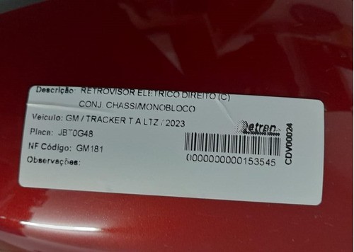 Retrovisor Elétrico Direito Gm Tracker Ltz 2023 - 26345450