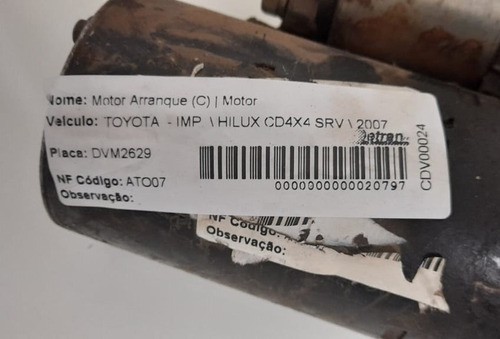 Motor De Arranque Toyota Hilux 4x4 Srv 2007