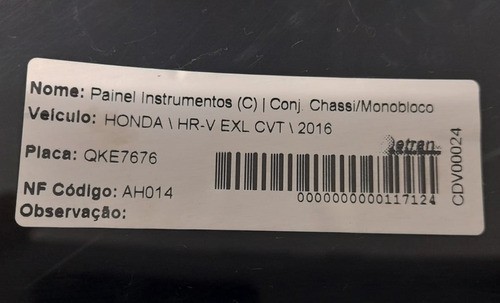 Painel Instrumentos Honda Hr-v 2016 - 78100t7sm320m1